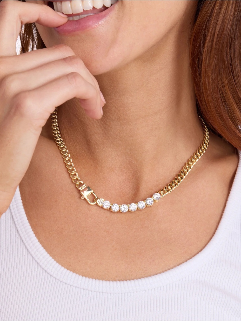 NEW Melinda Maria Gold Chain Necklace with Simulated Diamond Accents 16” - Picture 2 of 11